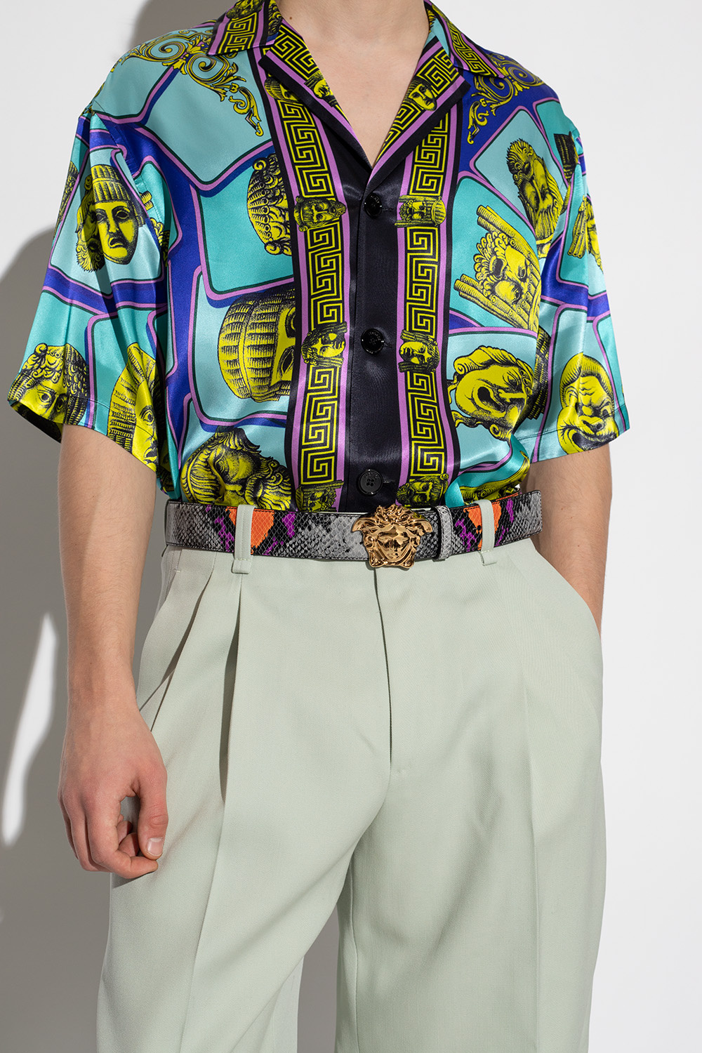 【関税＆送料込み】Versace Belt Versace MEN'S La Medusa BLUE / GOLD Web Belt Size 95cm OR 37